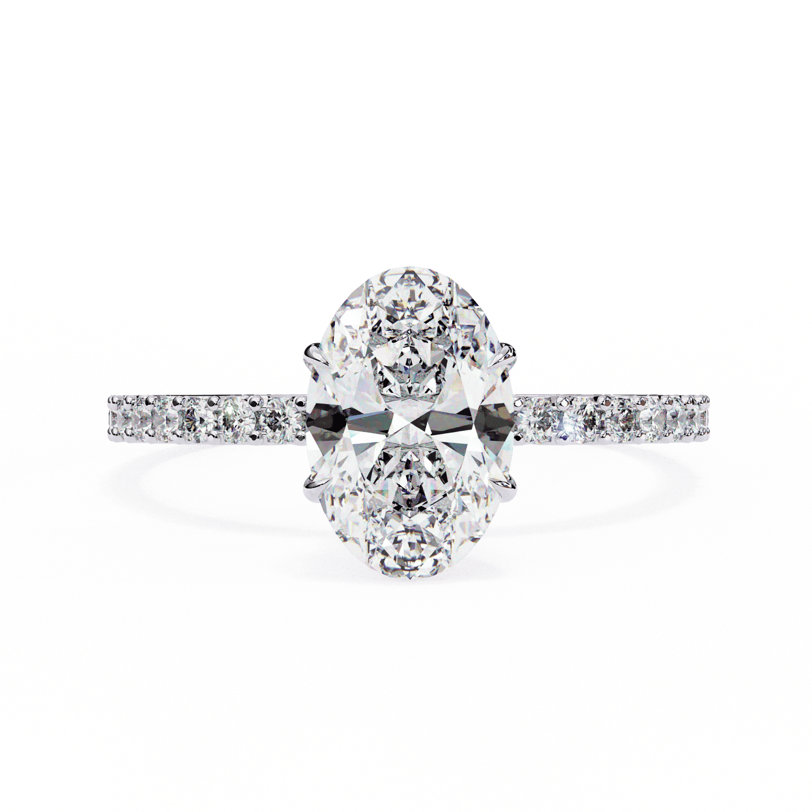 Oval-Cut Diamond Engagement Ring with Pave Band